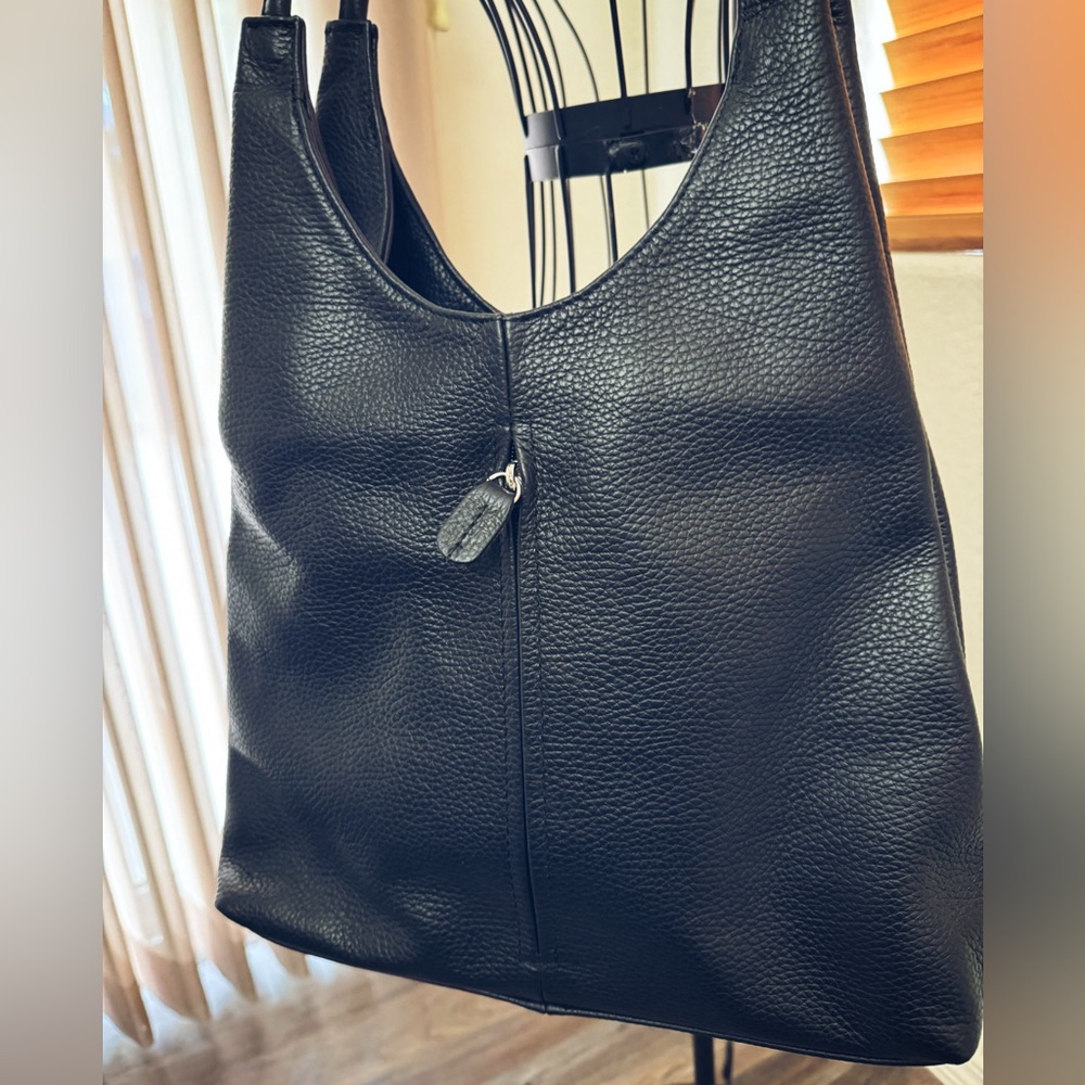 LUSSO BORSETTA ITALIAN PEBBLE LEATHER SHOULDER HANDBAG BLACK